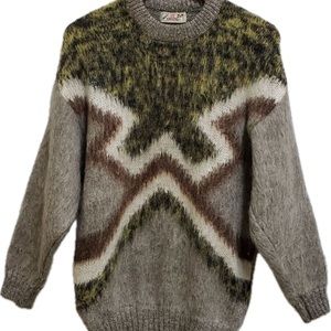 Vintage Oswal Sweater Mens Large Gray Brown Mohair Knit Metallic Warm Outdoors